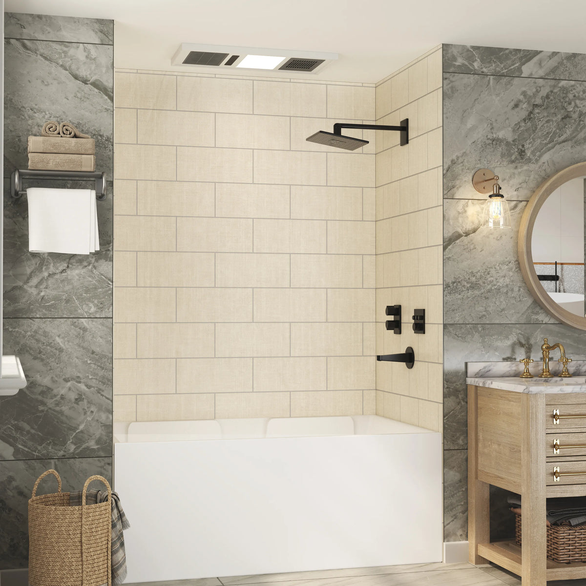 60"x36"/48"x96" Medium Tile Pattern SMC Shower Wall Panel System in 4 Finishes