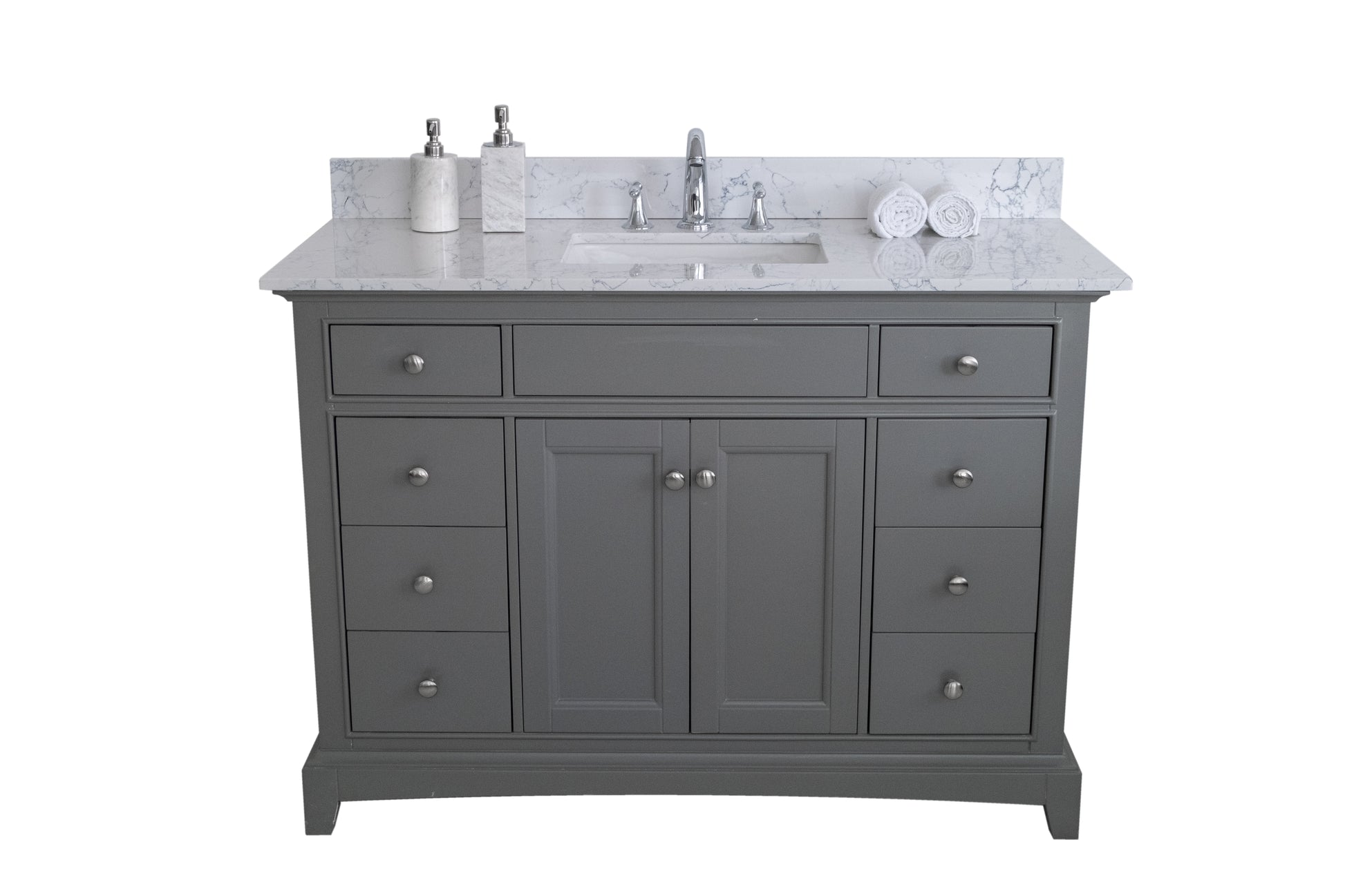 Montary 43' lightning white engineered stone vanity top backsplash