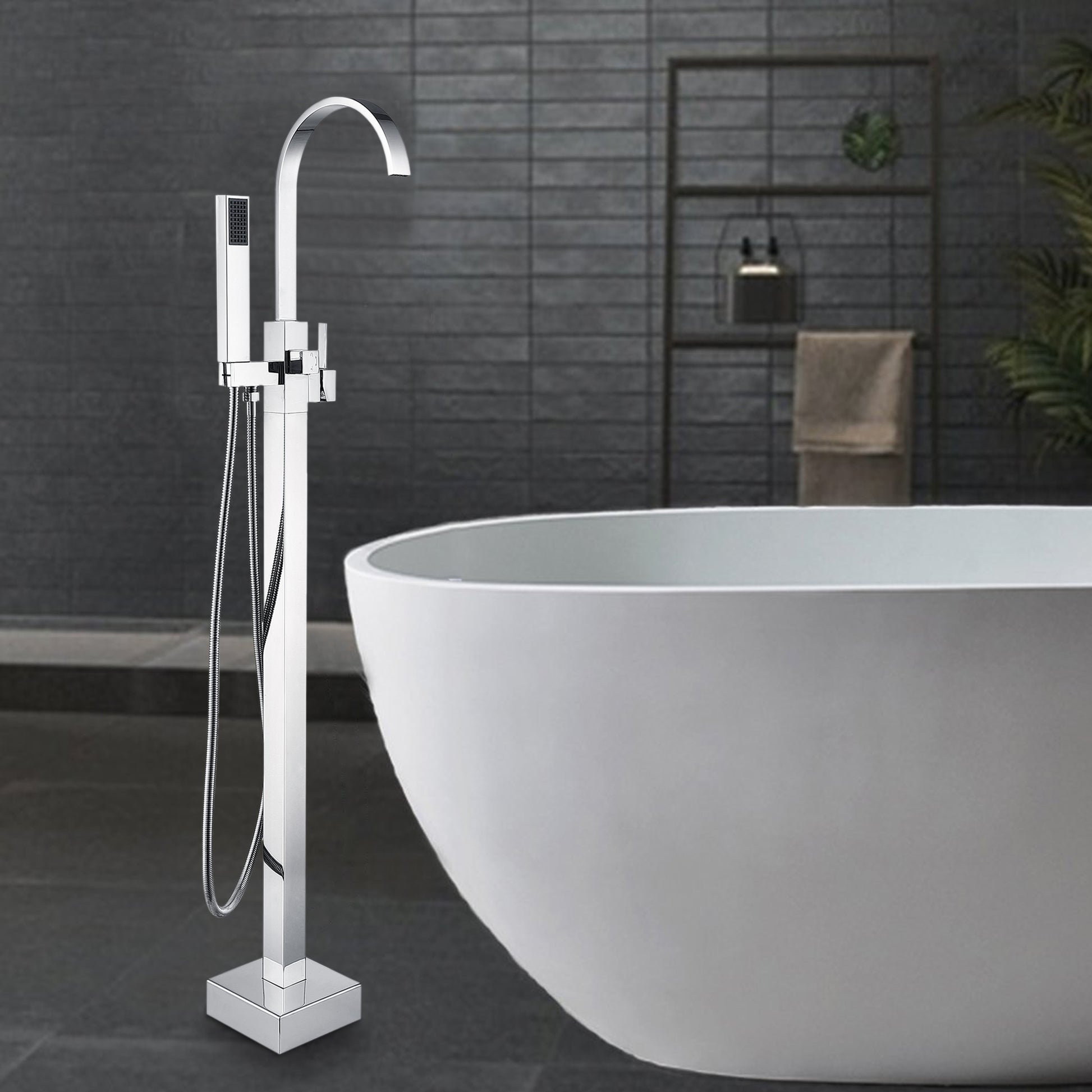 CASAINC Single-Handle Floor-Mounted Bathtub Faucet High Flow Bathroom Tub Filler with Hand Shower-CASAINC