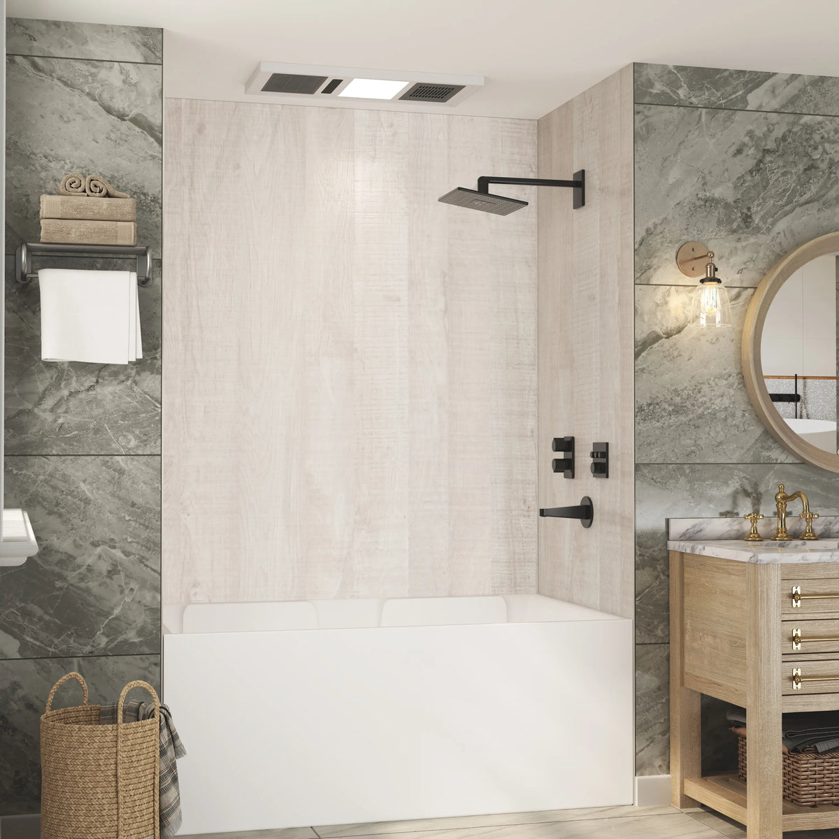 60"x36"x96" SMC Shower Wall Panels, Waterproof Grout-Free Shower Surround in 4 Finishes