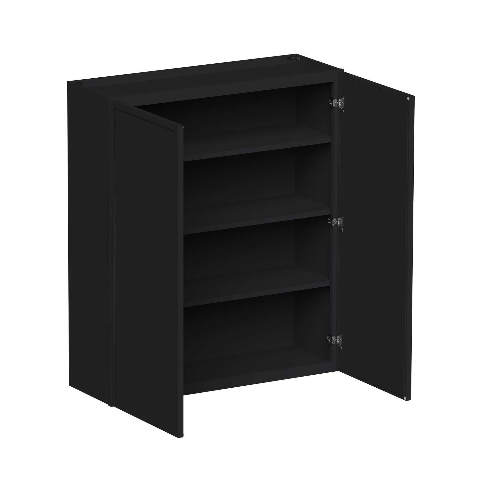Slim Ebony Black Shaker RTA 24"-36"W x 30"/36"/42"H x 12"D 15-Size Standard Wall Cabinet with 2 Doors