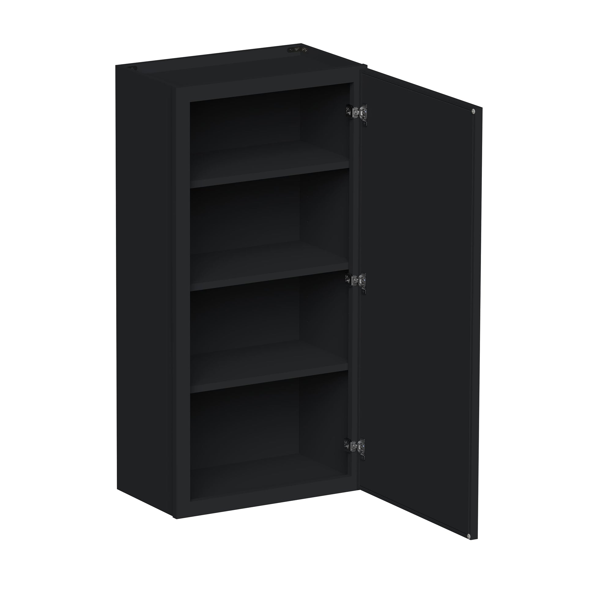 Slim Ebony Black Shaker RTA 9"-21"W x 30"/36"/42"H x 12"D 15-Size Single Door Standard Wall Cabinet
