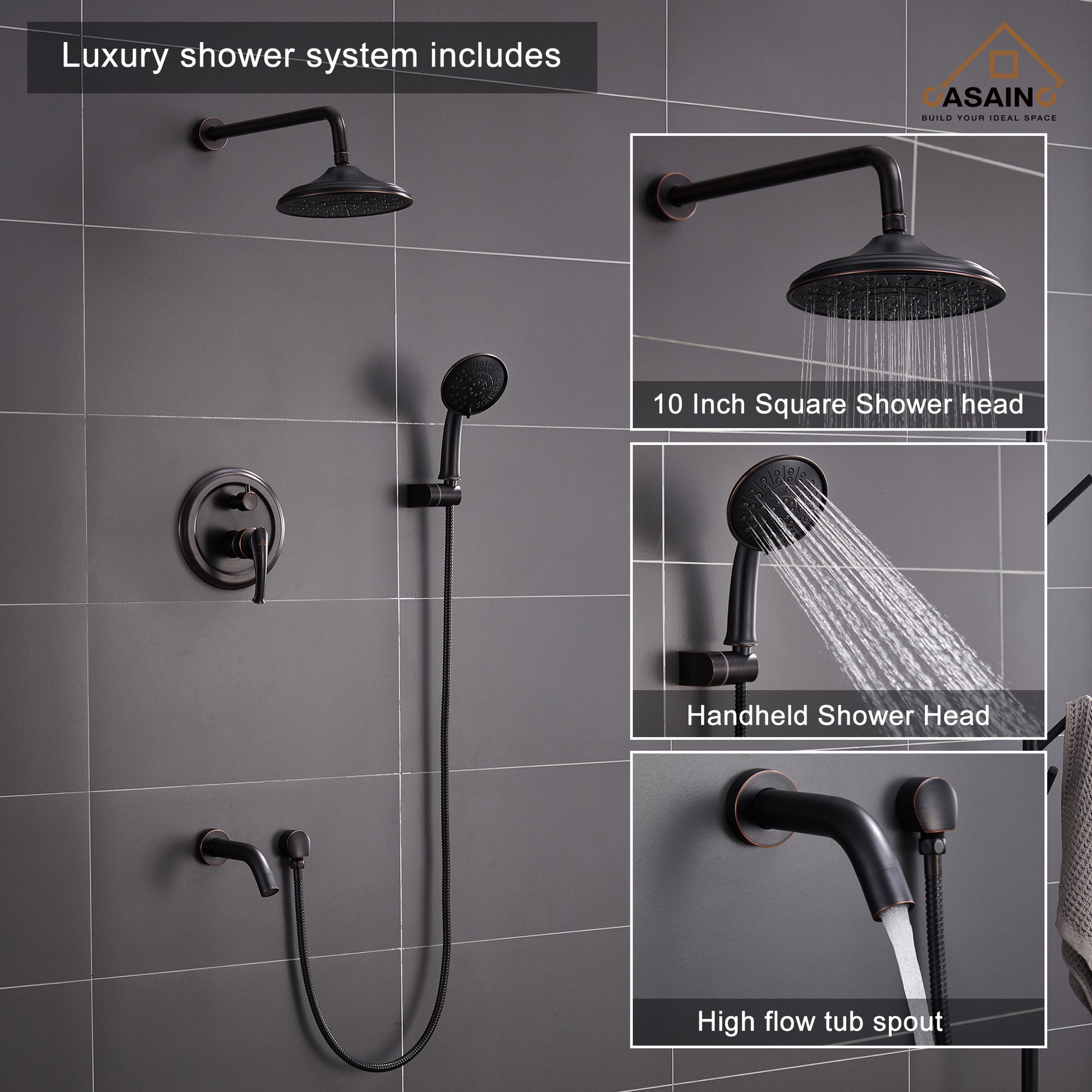 CASAINC 8.3 inch Wall-mounted rain shower faucet with pressure balanced valve