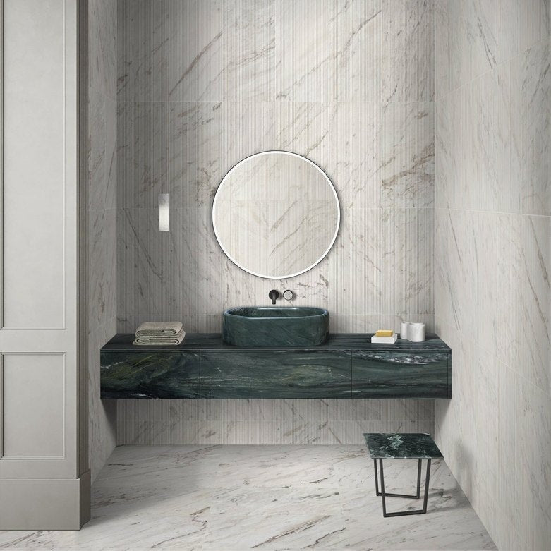 23.6" Natural Marble Vessel Sink with Polished Finish – Real Stone Bathroom Basin in  Beige Gold/White Natural/Gray/Green