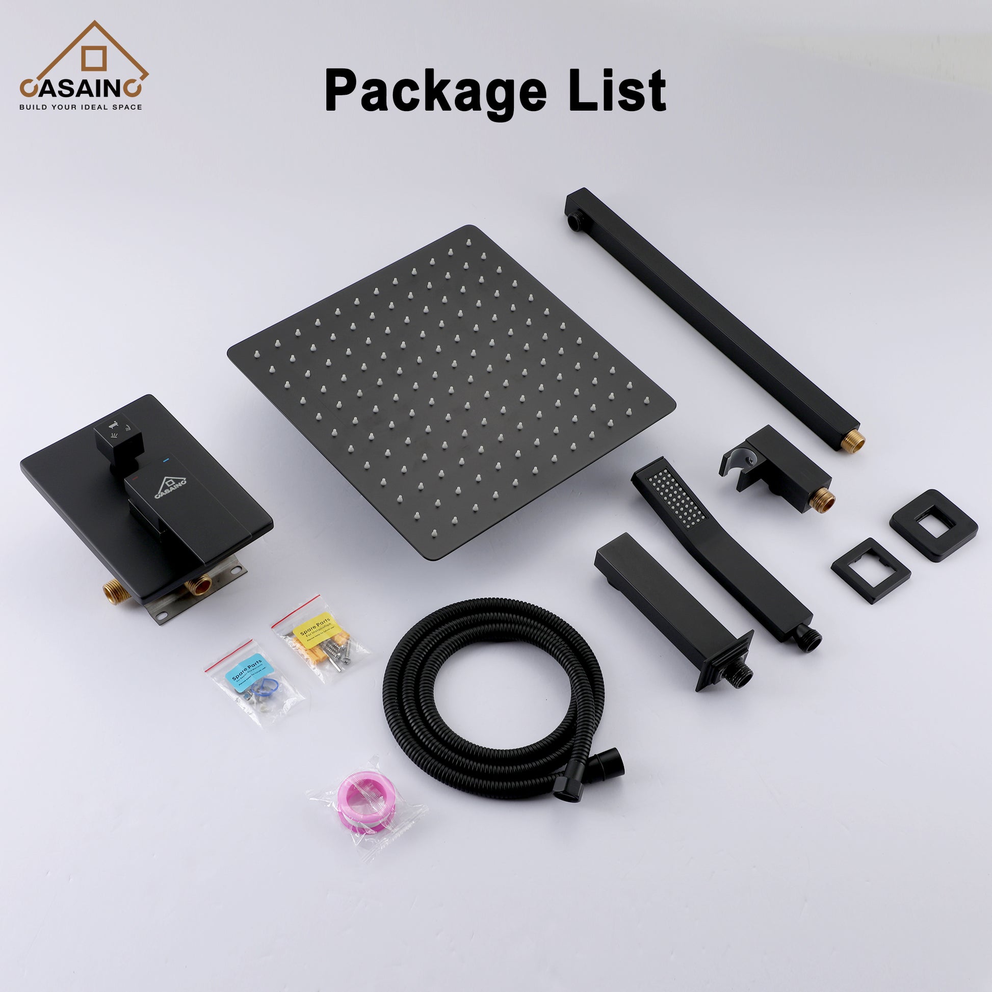 CASAINC 12 inch Wall Mounted Shower System with Bathtub Faucet and Hand Shower