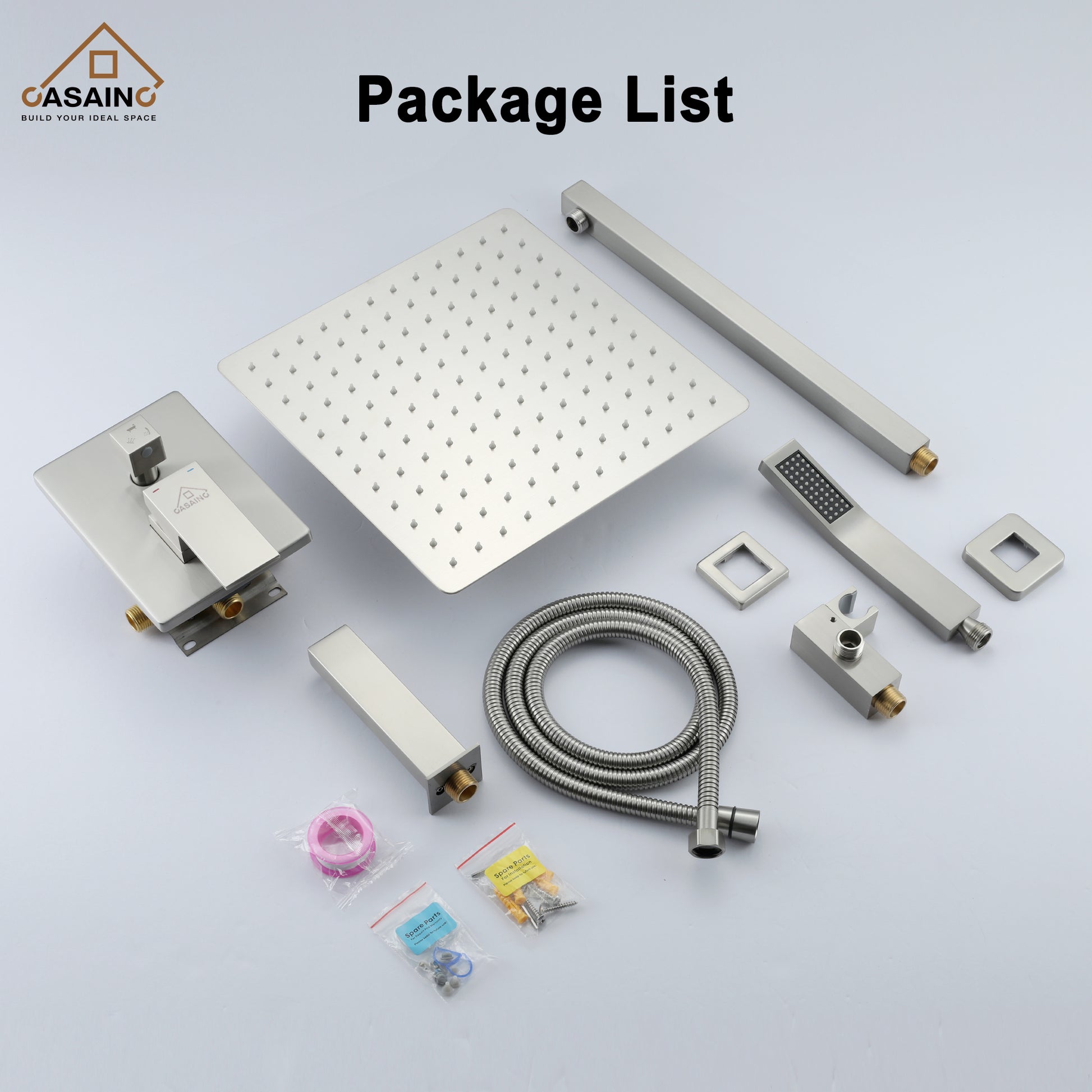 CASAINC 12 inch Wall Mounted Shower System with Bathtub Faucet and Hand Shower