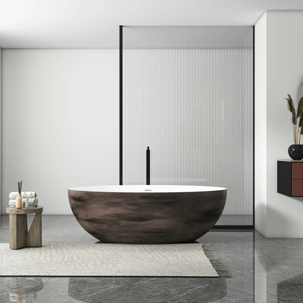 67 Inch Freestanding Solid Surface Soaking Bathtub for Bathroom