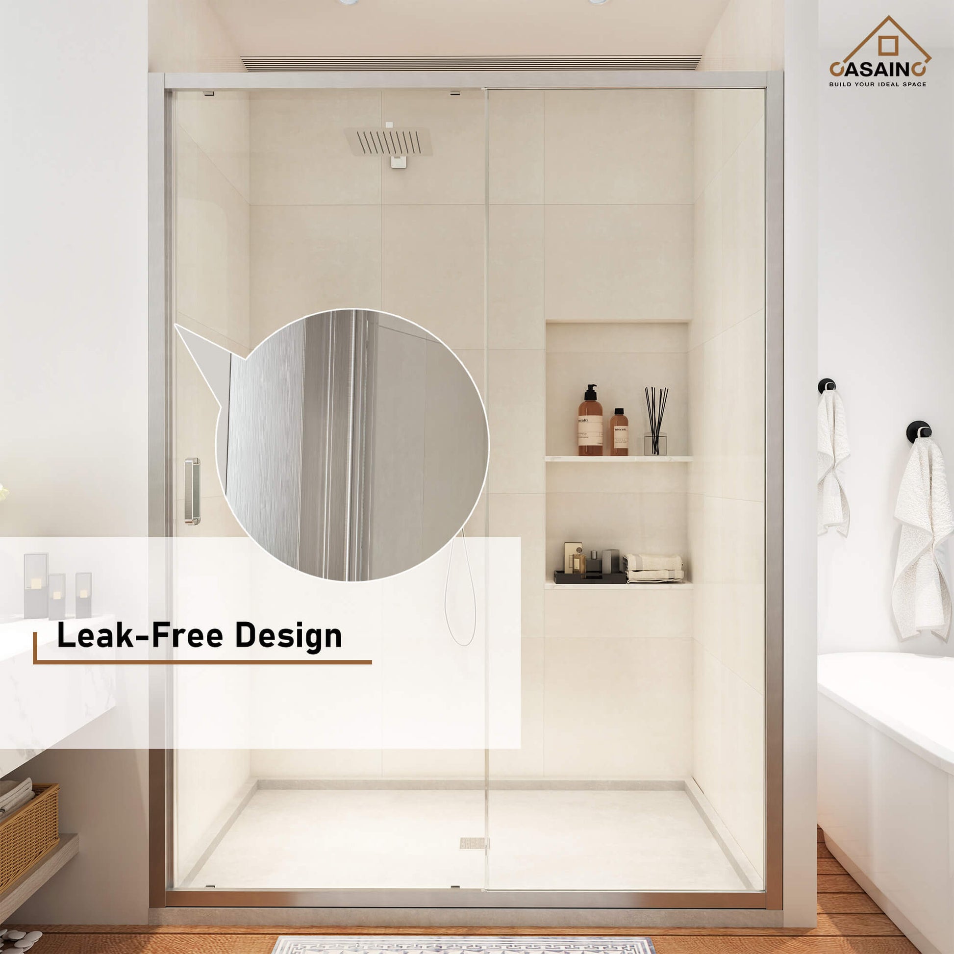 48" x 72" Framed Single Sliding Shower Door in Chrome/Brushed Nickel/M