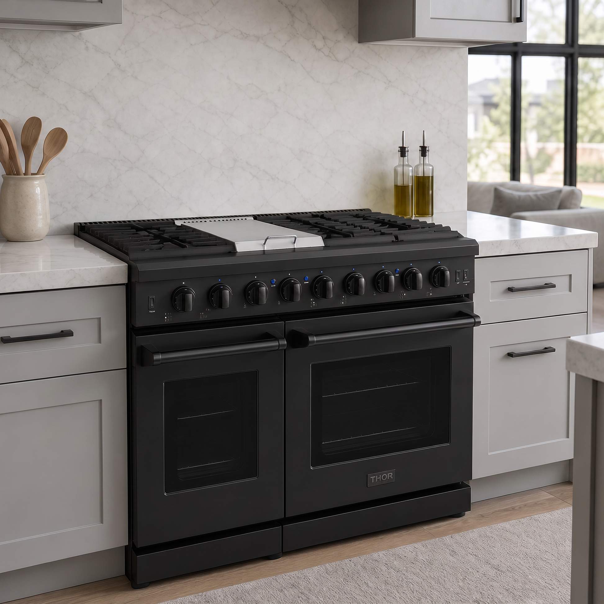 48 Inch Professional Gas Range in Black/White