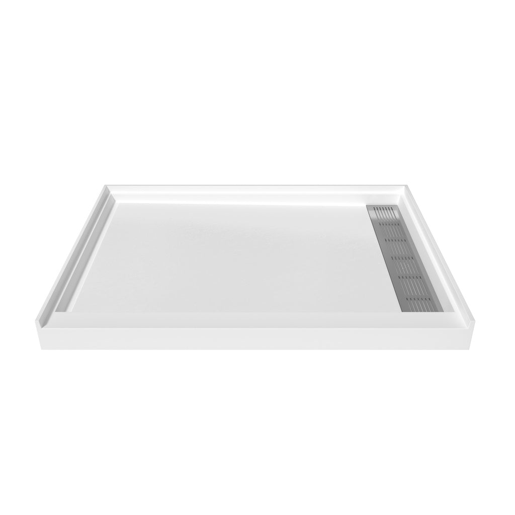 Right Drained SMC Cultured Marble Shower Base with Anti-Slip Textured Floor for Modern Bathrooms