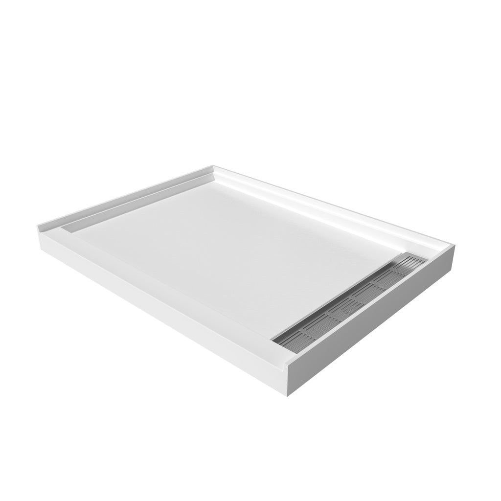 Right Drained SMC Cultured Marble Shower Base with Anti-Slip Textured Floor for Modern Bathrooms