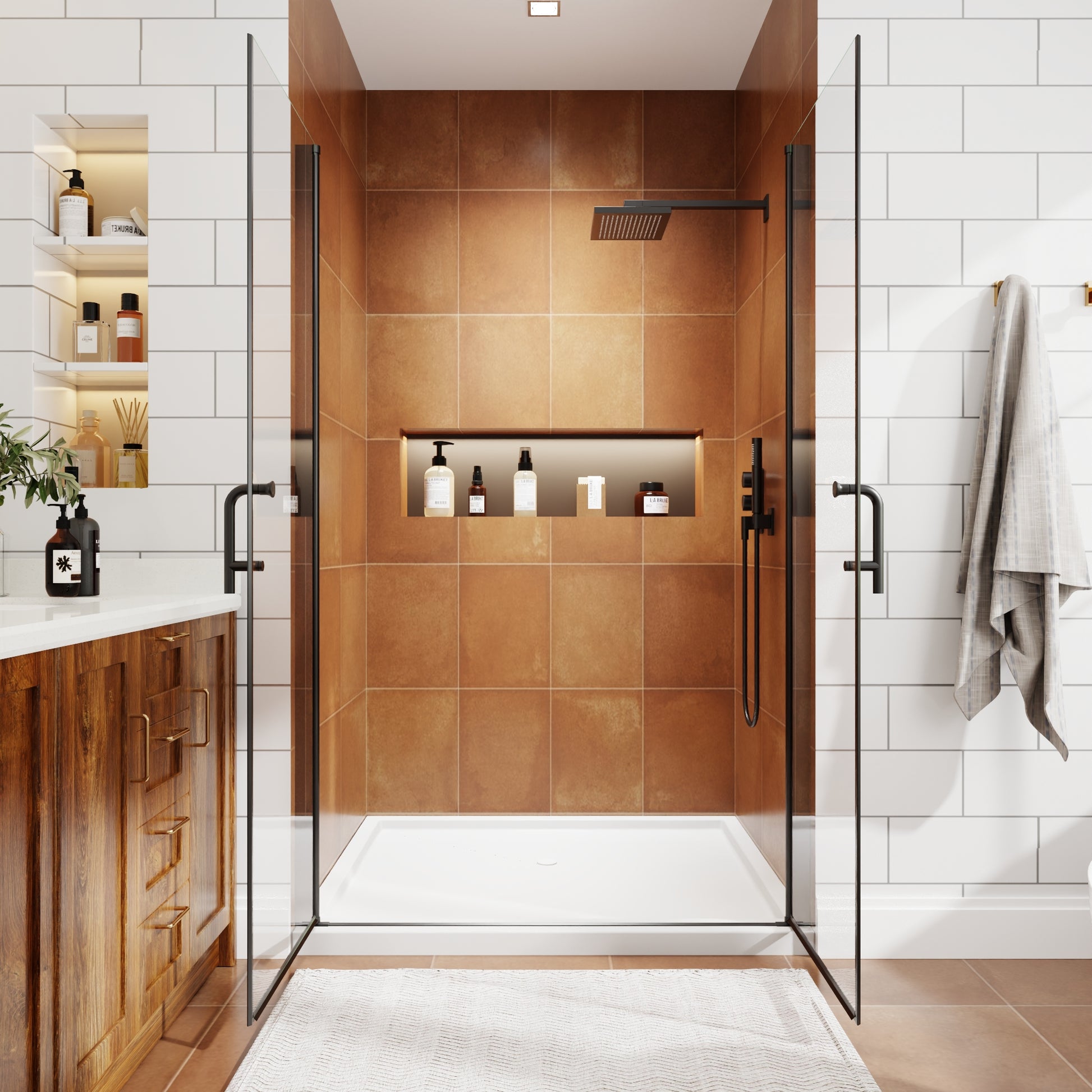 48" x 72" Framed Sliding Shower Door with Soft-Close Mechanism and 6mm Tempered Glass