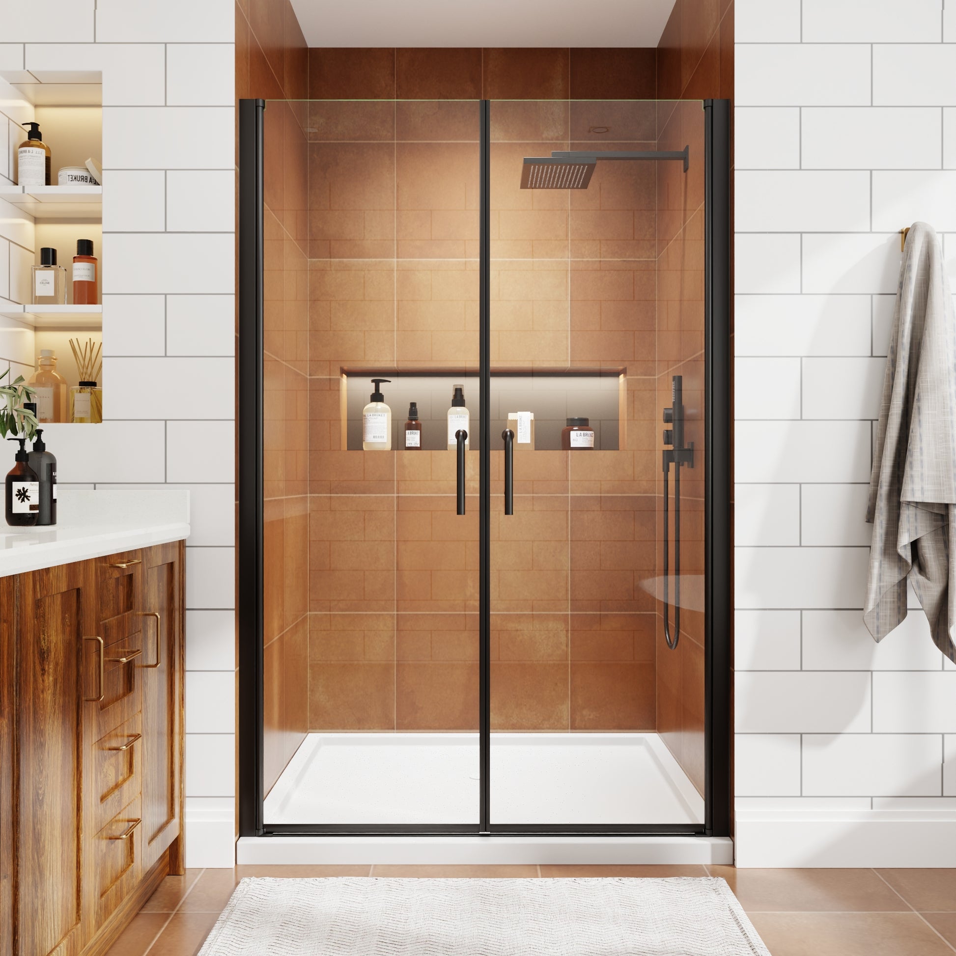 48" x 72" Framed Sliding Shower Door with Soft-Close Mechanism and 6mm Tempered Glass