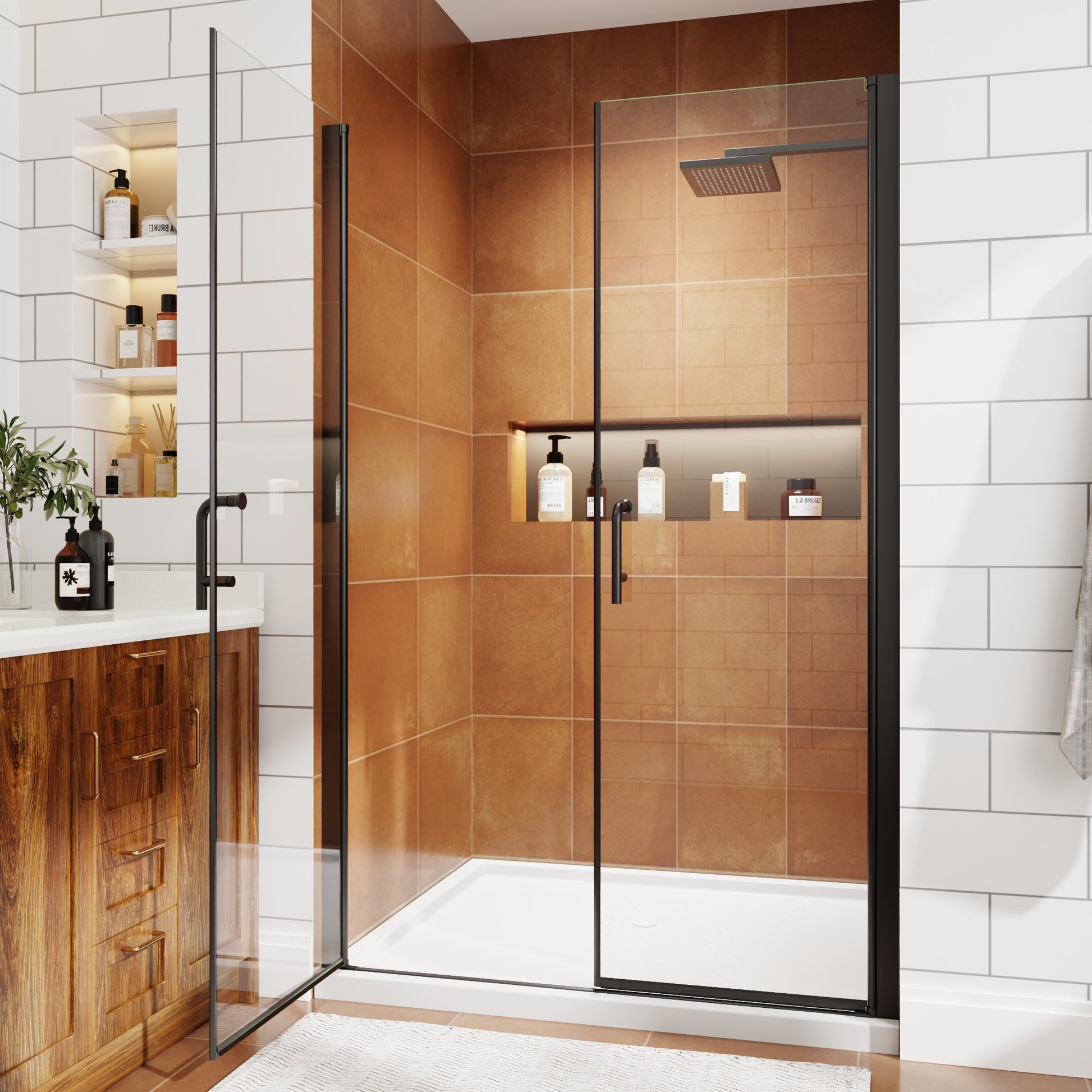 48" x 72" Framed Sliding Shower Door with Soft-Close Mechanism and 6mm Tempered Glass