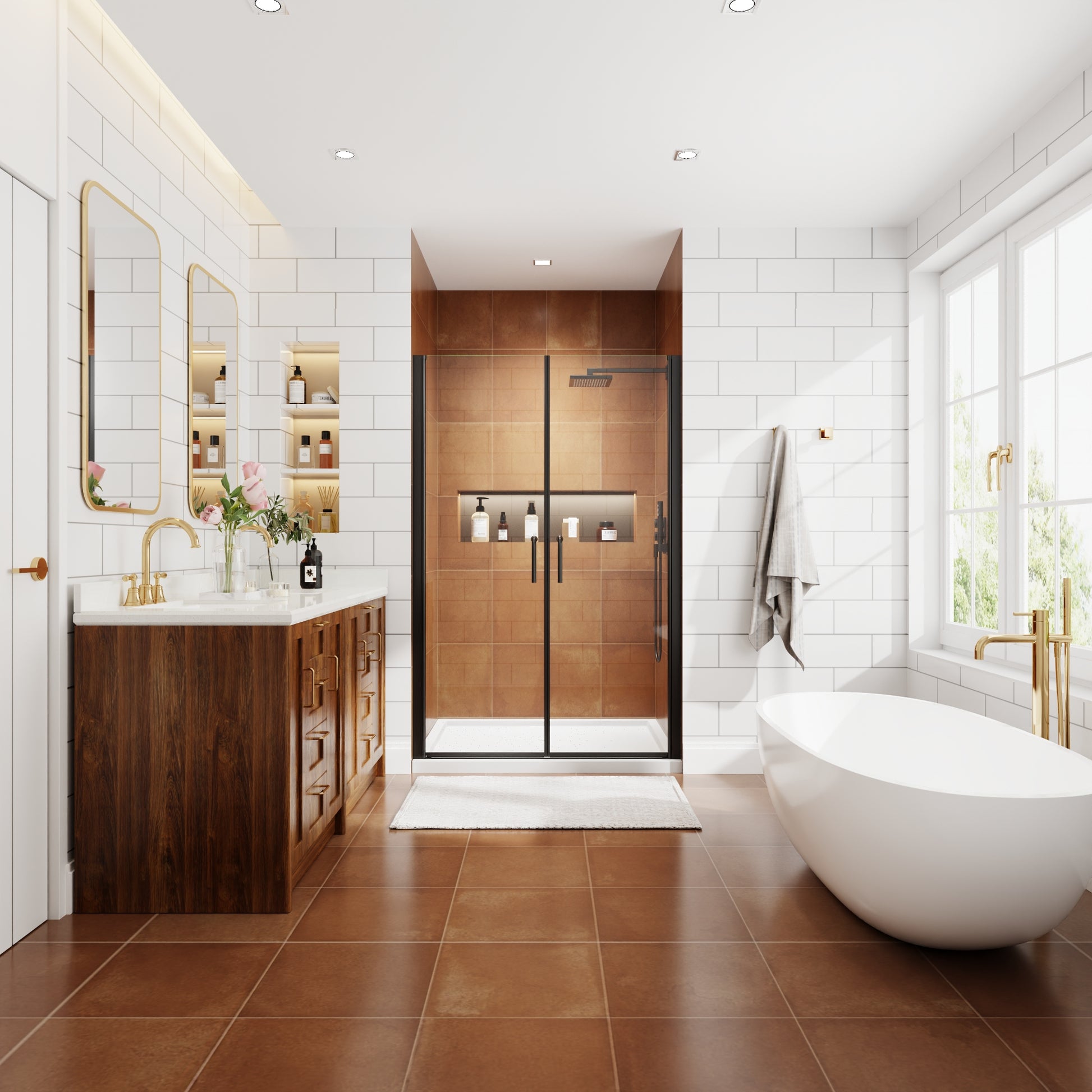 48" x 72" Framed Sliding Shower Door with Soft-Close Mechanism and 6mm Tempered Glass