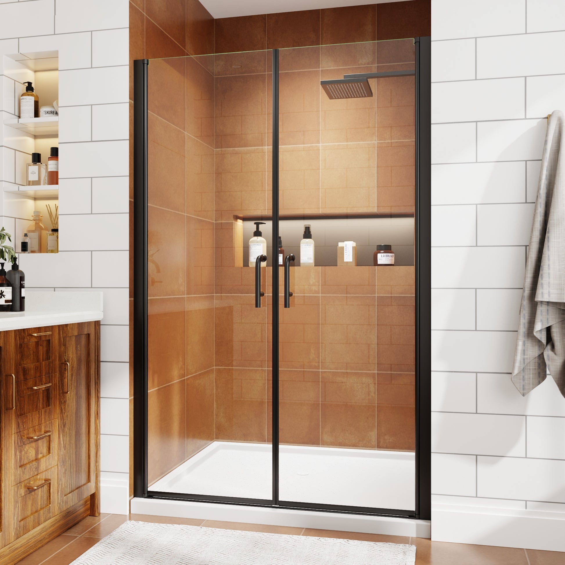 48" x 72" Framed Sliding Shower Door with Soft-Close Mechanism and 6mm Tempered Glass