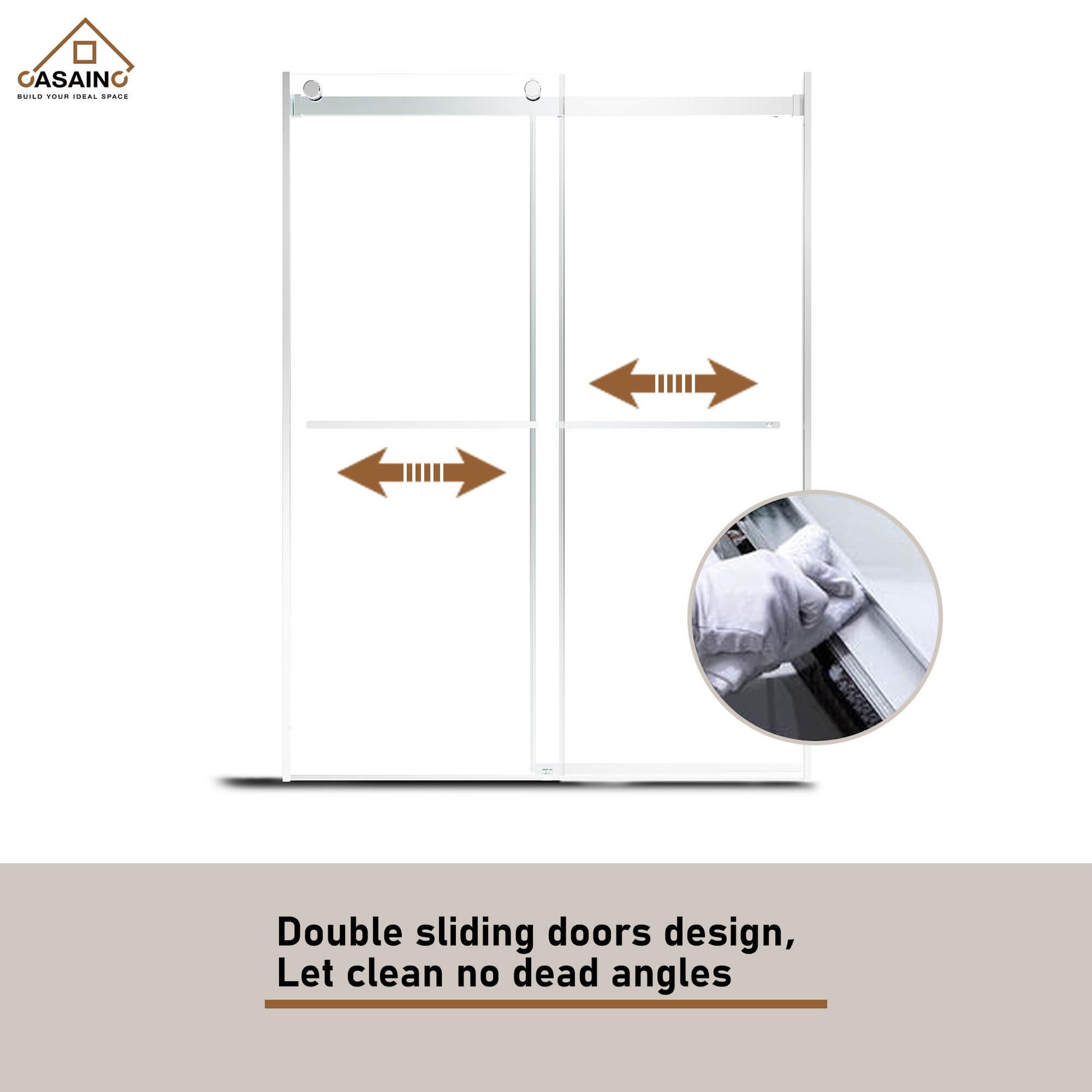 48"x76" Frameless Double Sliding Shower Door in Matte Black/Chrome/Bru