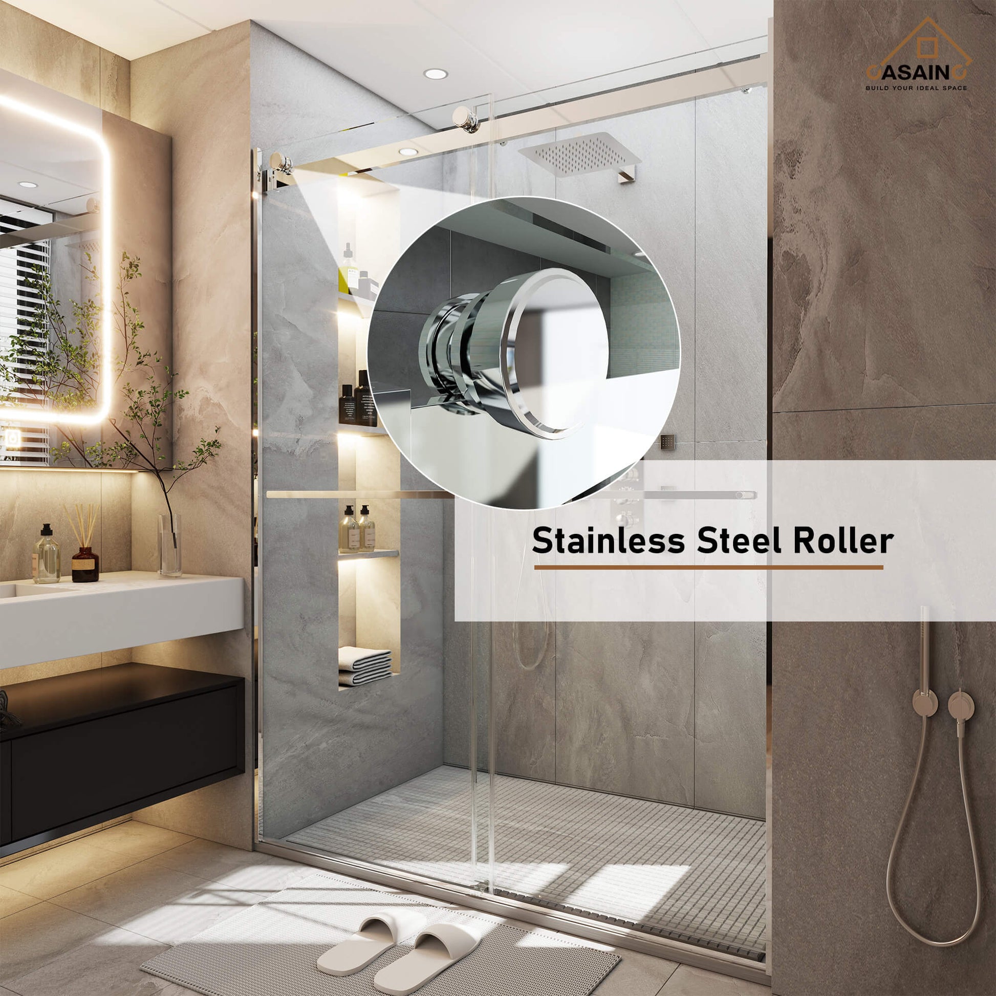 48"x76" Frameless Double Sliding Shower Door in Matte Black/Chrome/Bru