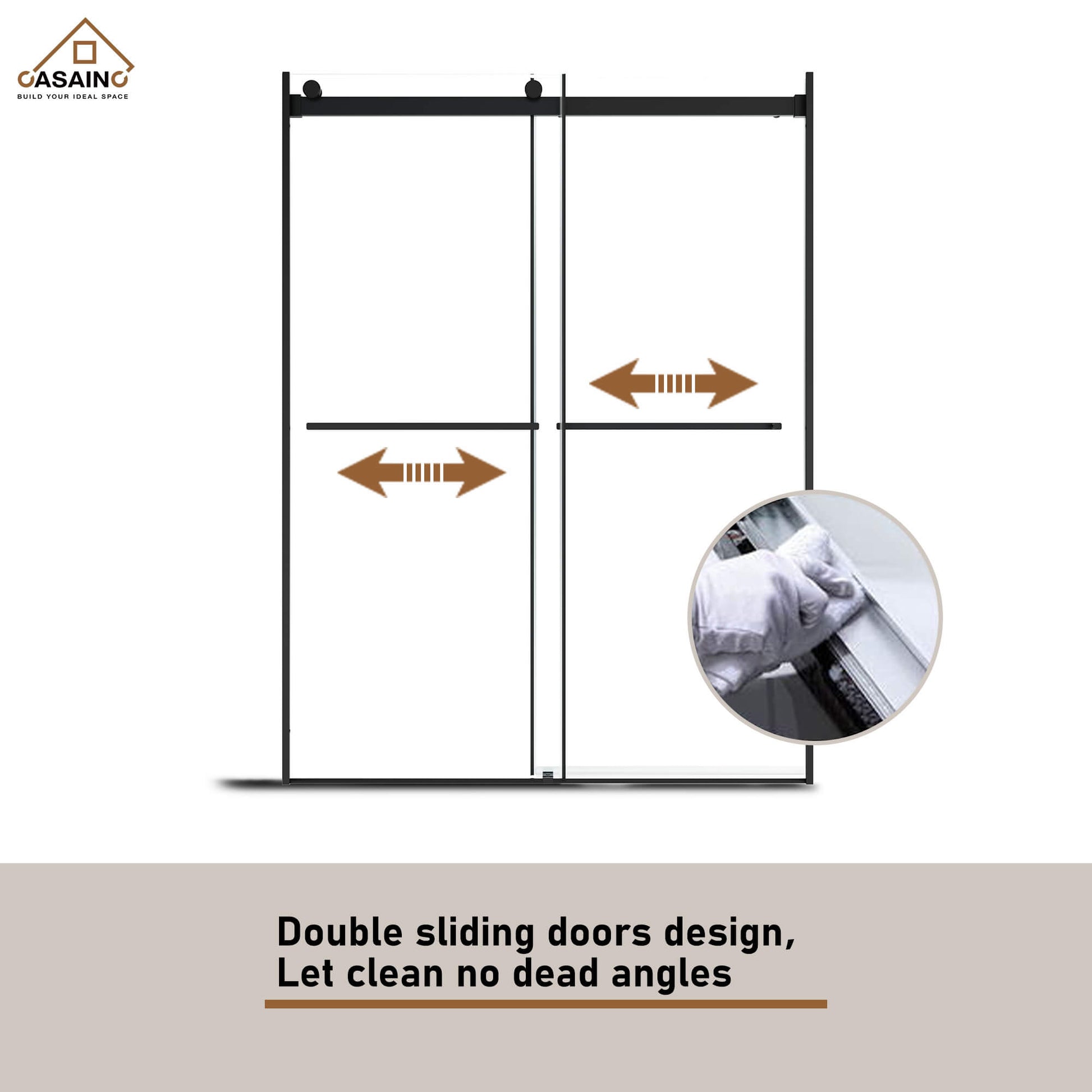 48"x76" Frameless Double Sliding Shower Door in Matte Black/Chrome/Bru