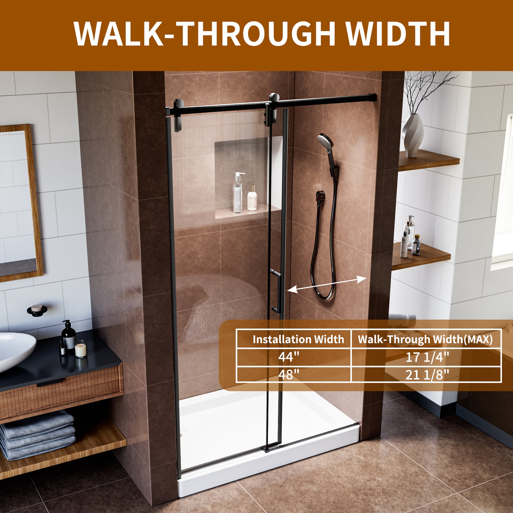 48" x 76" Shower Door and Framed Soft-Close Sliding Shower Door with 6mm Tempered Glass
