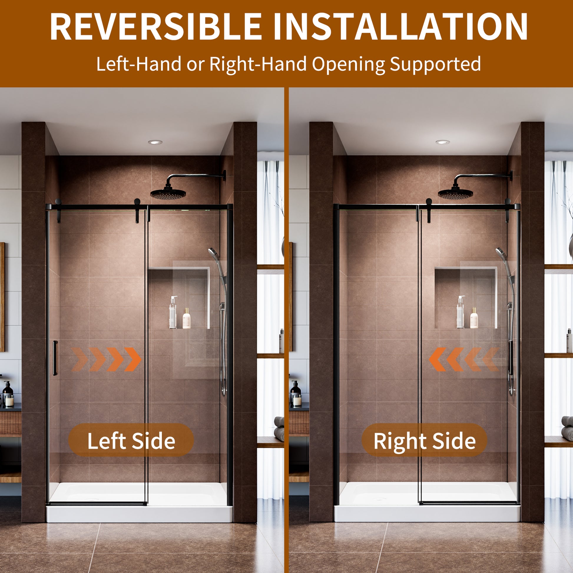 48" x 76" Shower Door and Framed Soft-Close Sliding Shower Door with 6mm Tempered Glass