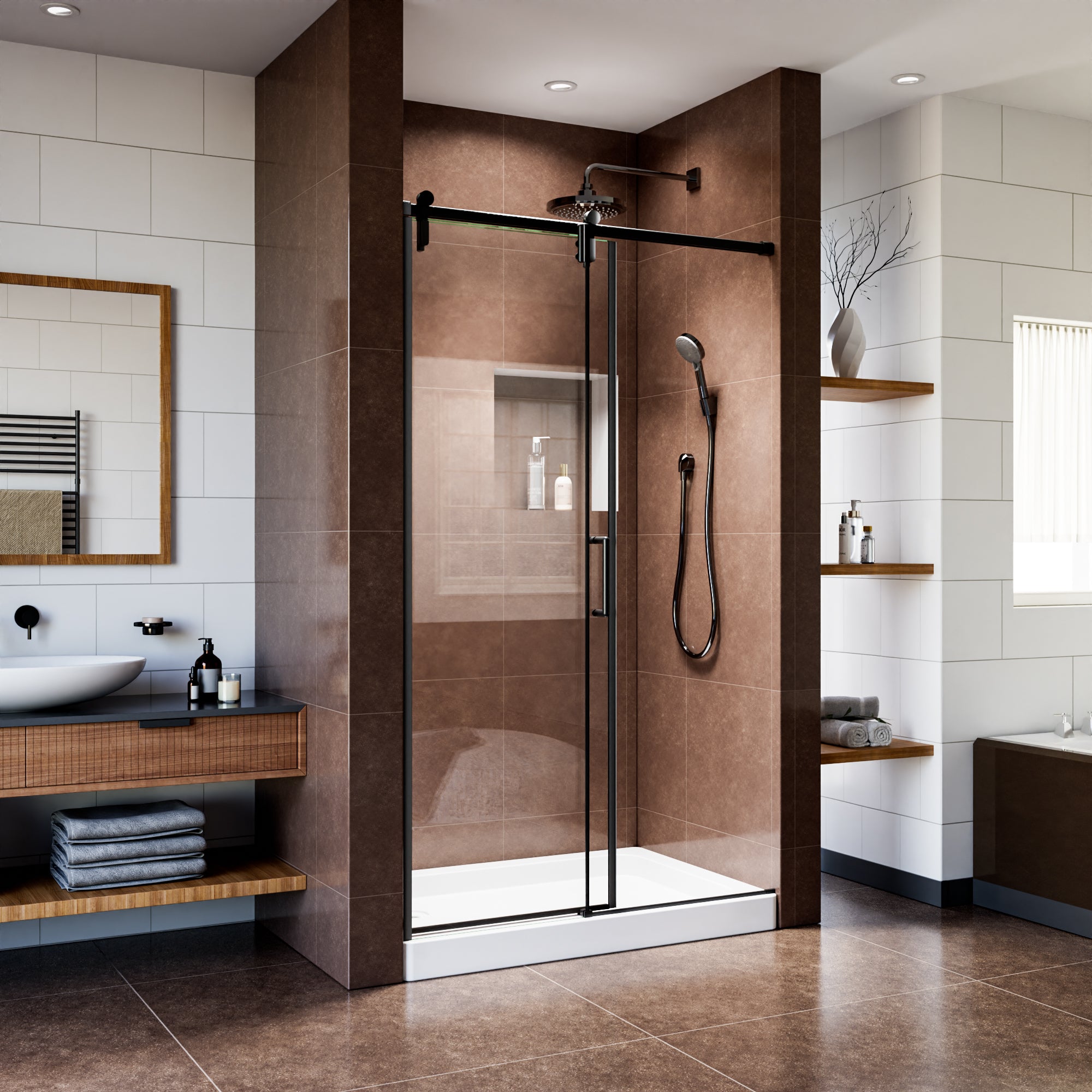48" x 76" Shower Door and Framed Soft-Close Sliding Shower Door with 6mm Tempered Glass