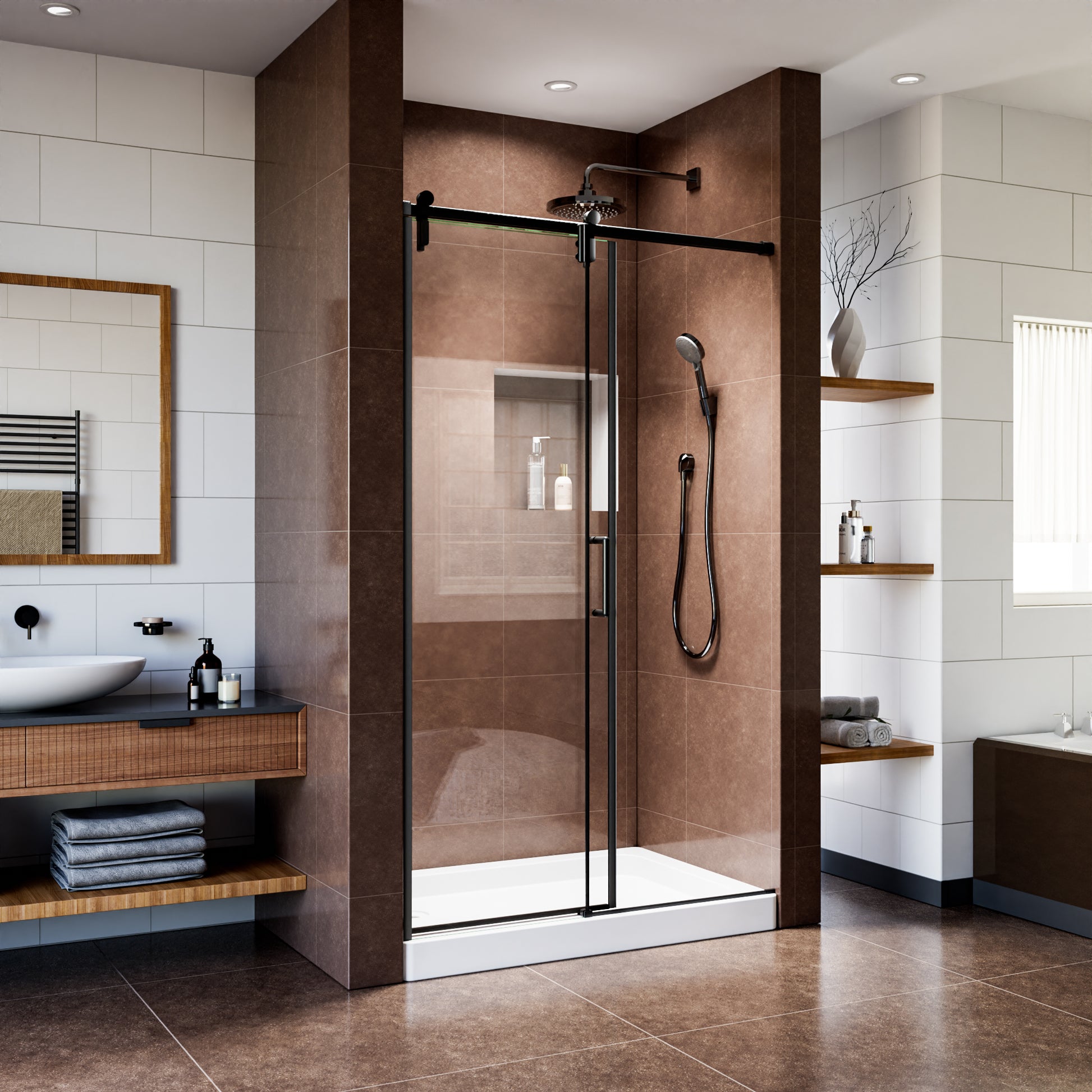 48" x 76" Shower Door and Framed Soft-Close Sliding Shower Door with 6mm Tempered Glass