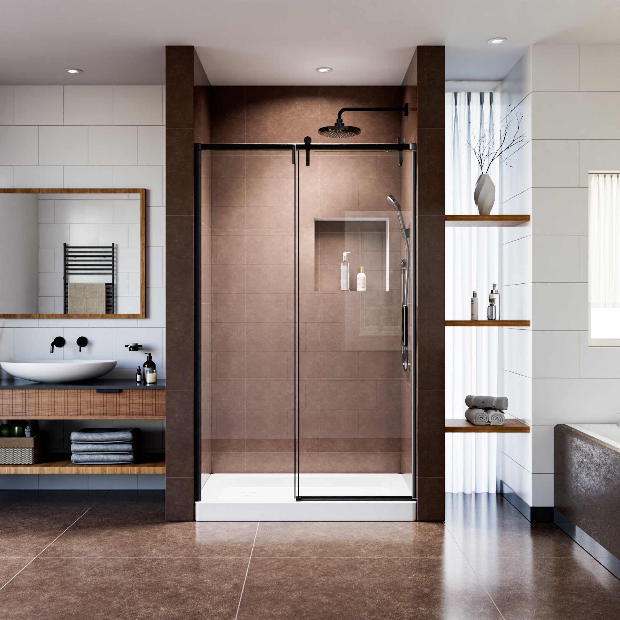 48" x 76" Shower Door and Framed Soft-Close Sliding Shower Door with 6mm Tempered Glass