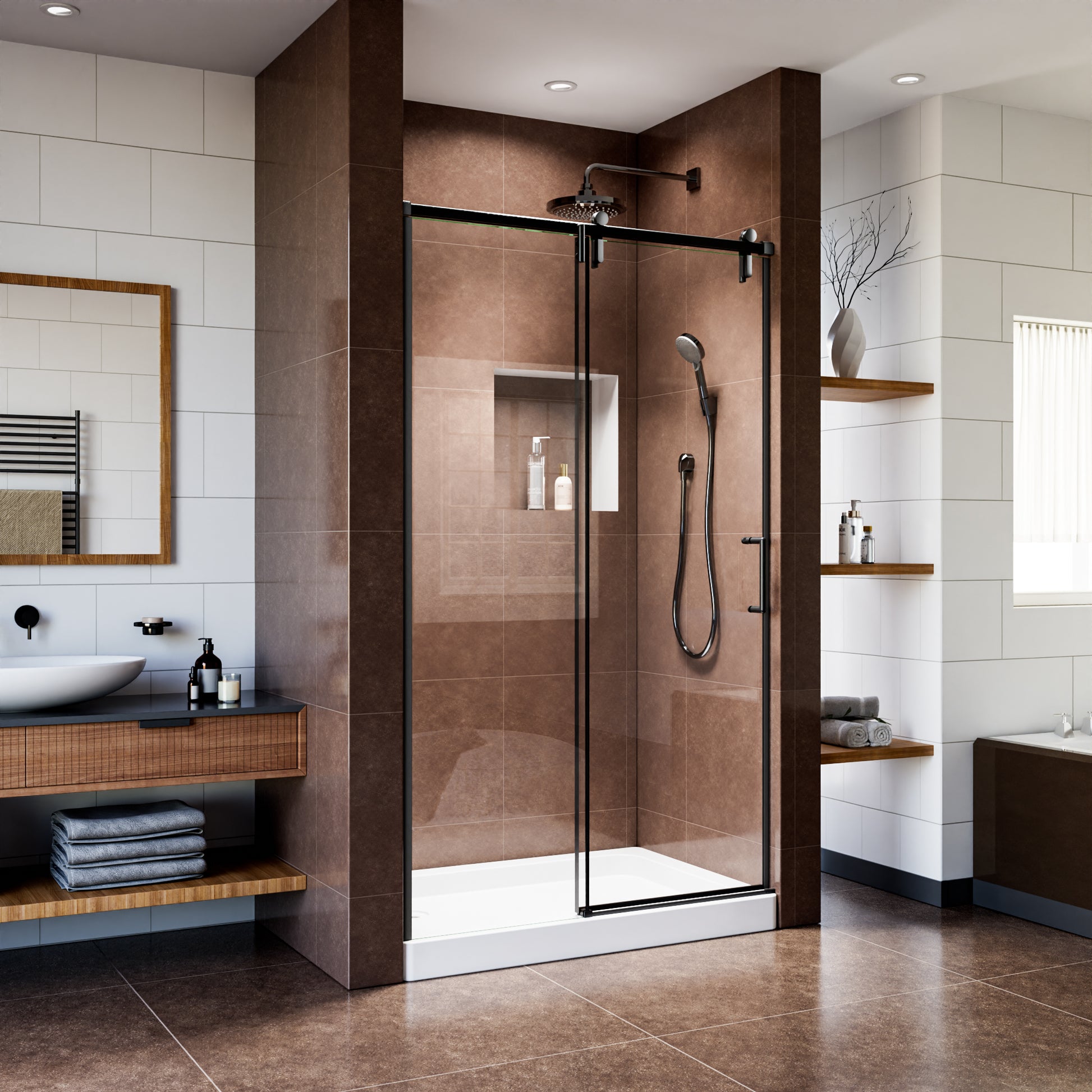 48" x 76" Shower Door and Framed Soft-Close Sliding Shower Door with 6mm Tempered Glass