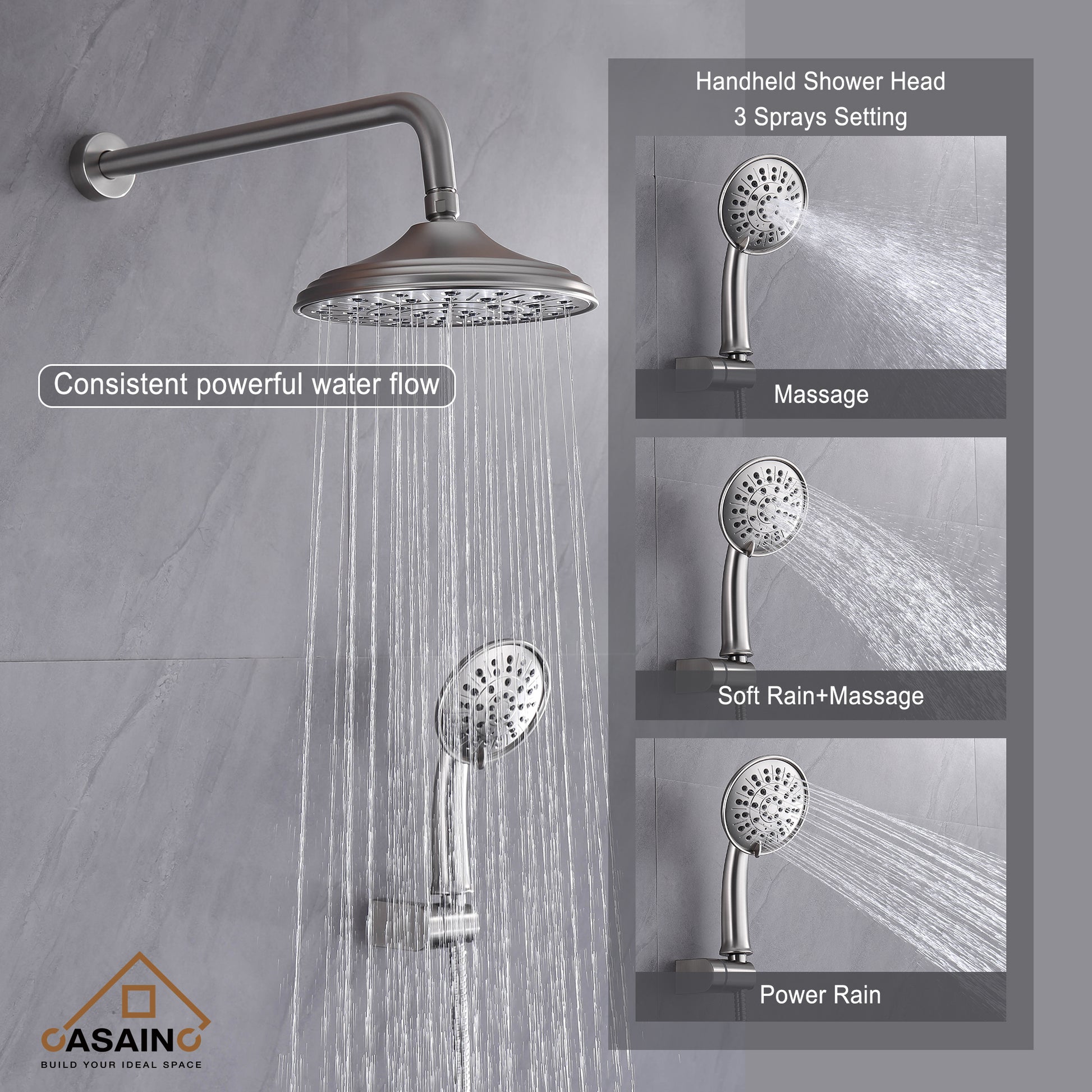 8.3inch Wall-mounted rain shower faucet with pressure balanced valve-CASAINC