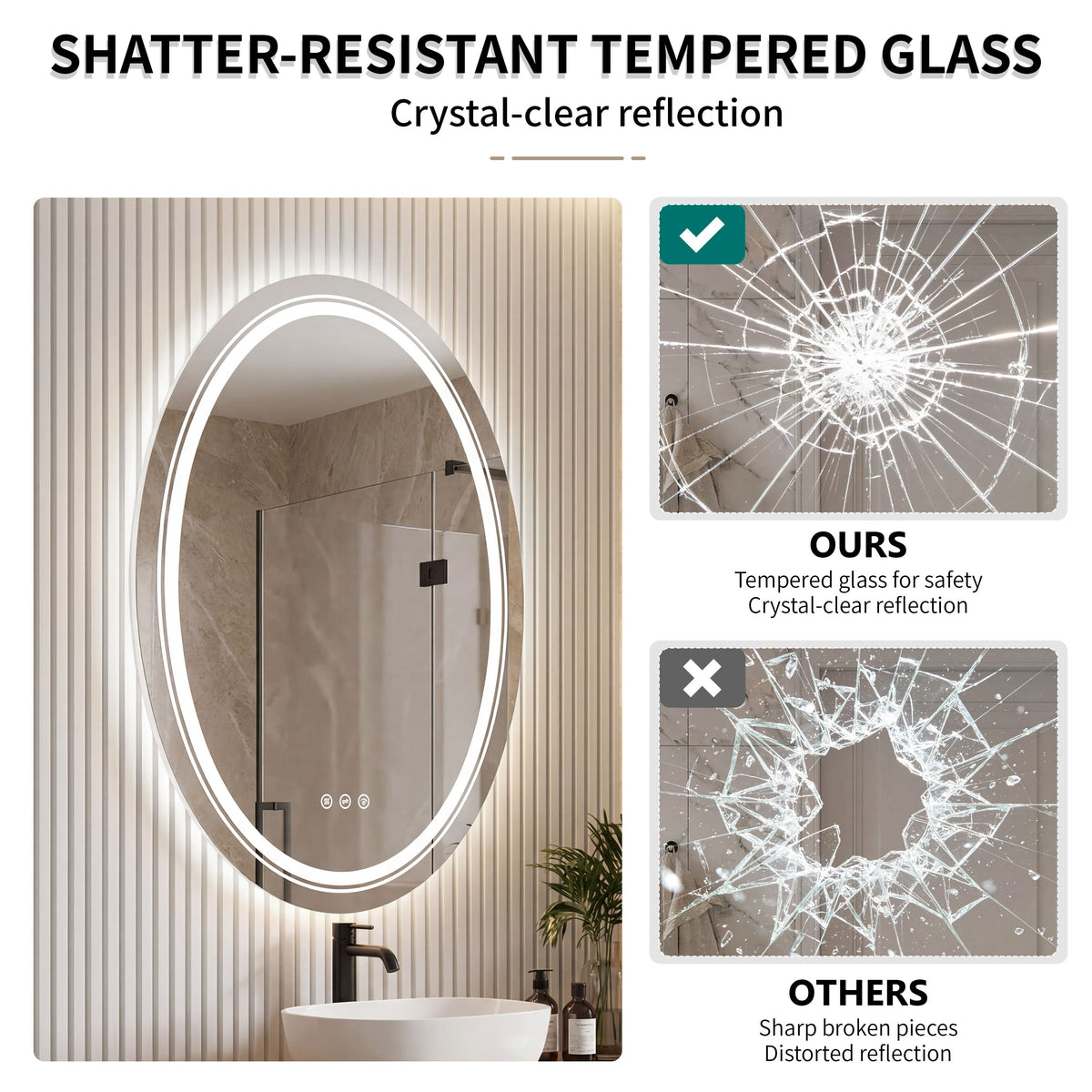 Oval Dual LED Bathroom Mirror with Front and Backlit Ambient Lighting