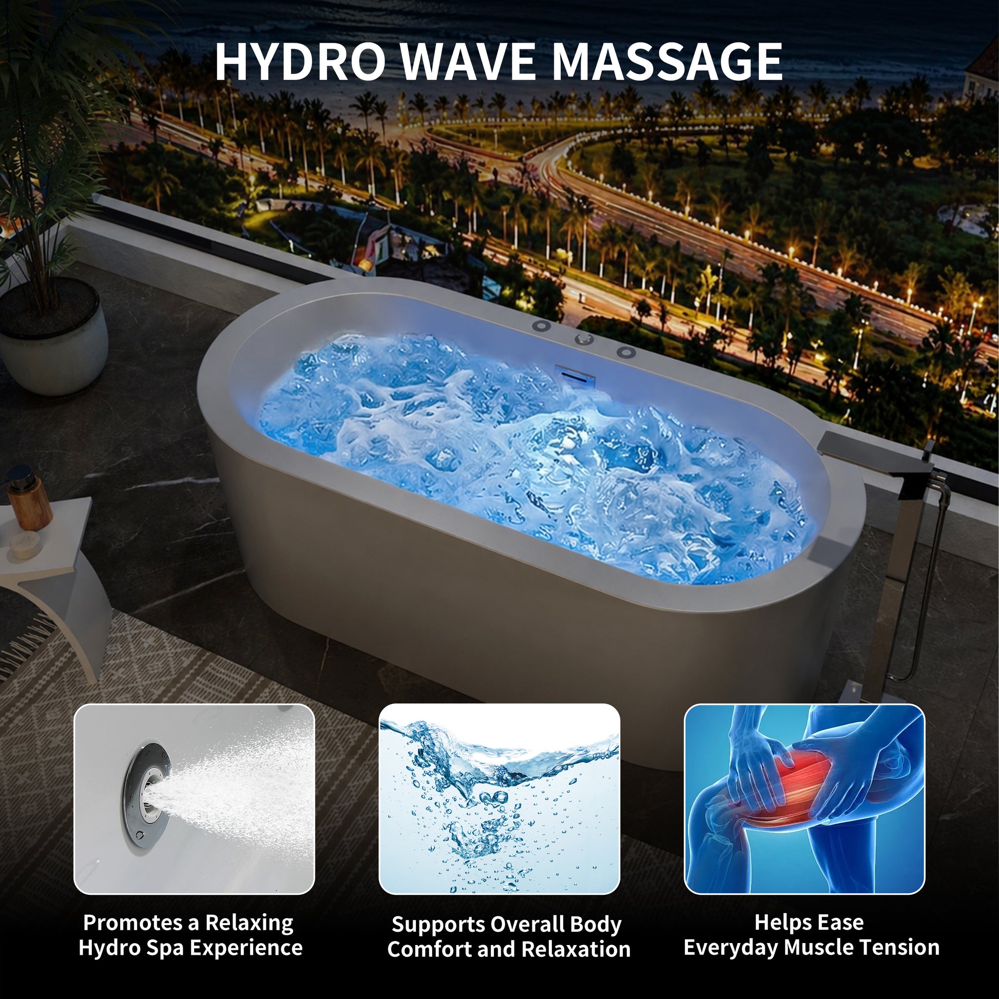 CasaCrylic 67" Luxury Freestanding Oval Whirlpool Baths with Dual Jet Therapy & Chromotherapy Lighting