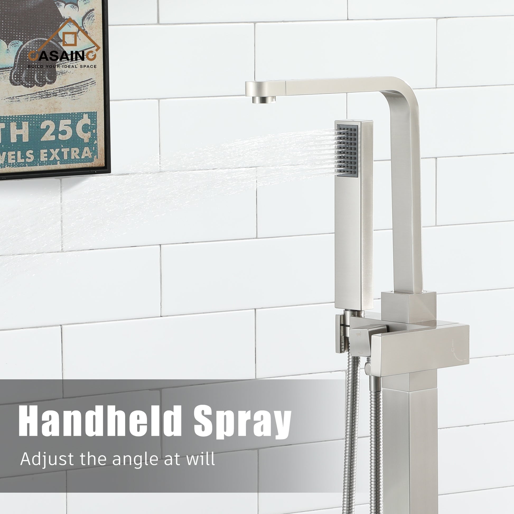 Floor Mount Tub Filler with Handheld Shower Head