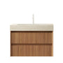 30 in. Floating Bathroom Vanity with 2 Drawers, Travertine-Pattern Sintered Stone Top and Ceramic Undermount Sink, Brown Oak Woodgrain