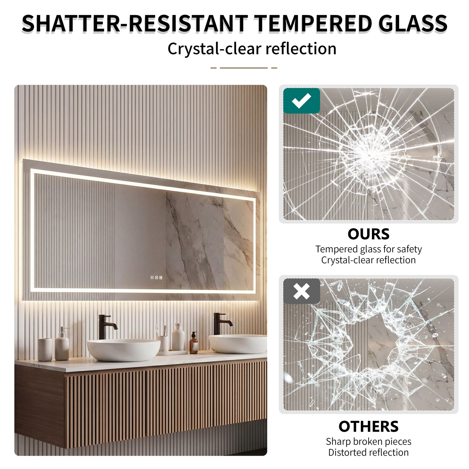 Dual Lighting LED Bathroom Mirror with Touch Dimming, Anti Fog