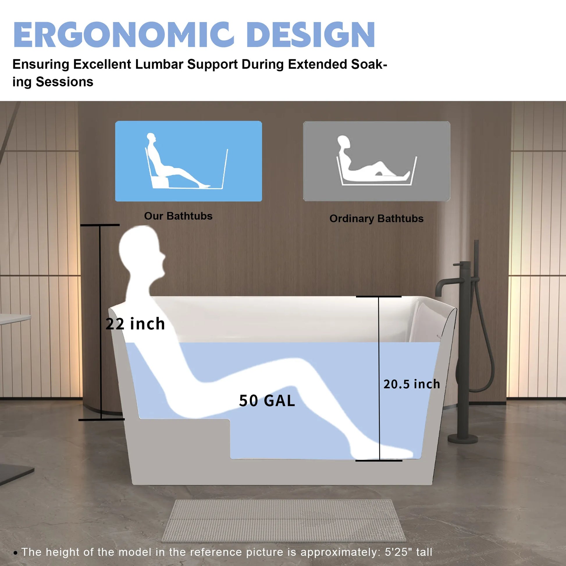 47" Gloss White Acrylic Freestanding Bathtub with Built-In Seat, Invisible Overflow and Chrome Pop-Up Drain
