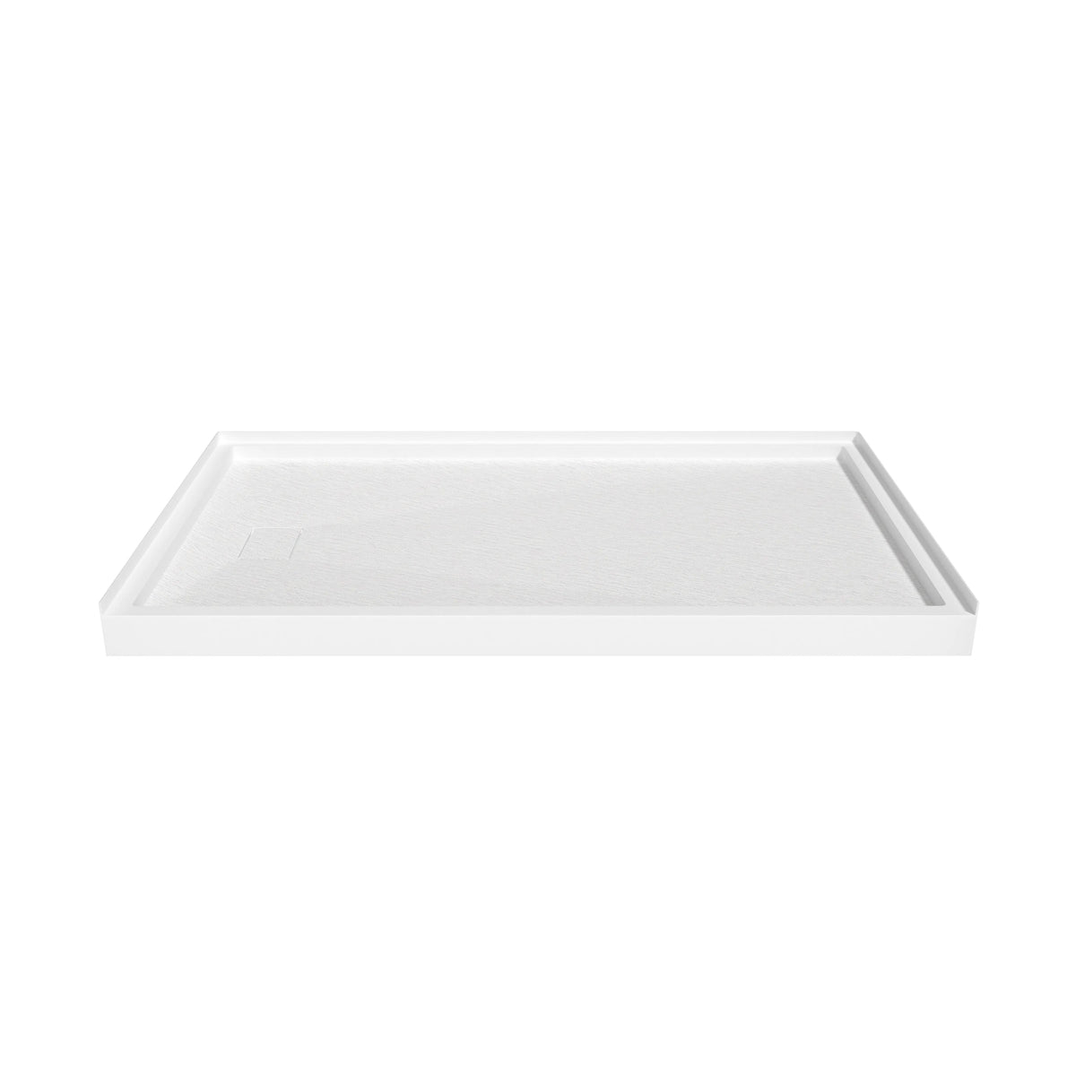 48"/60"x30"-36" White SMC Shower Base with Flamed Rock Slip-Resistant Surface, Left/Right Drain