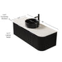 48" Black Floating Bathroom Vanity with Stone-Pattern Ceramic Vessel Sink and Carrara White Sintered Stone Top