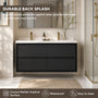 48" Matte Black Wall-mount Bathroom Vanity with Double Sink & Marble Top