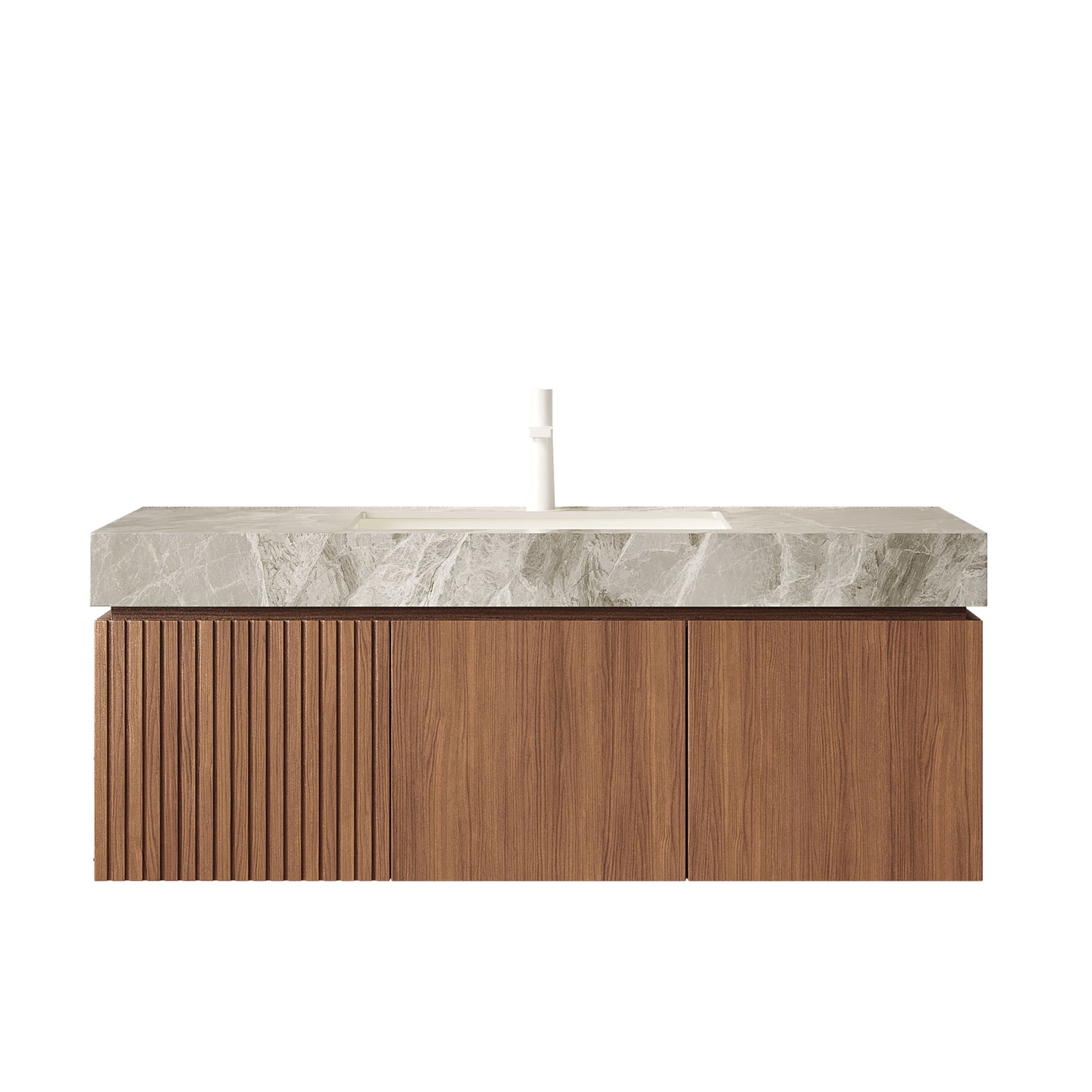 48 in. Floating Bathroom Vanity with Drawer and Doors, Sintered Stone Top and Ceramic Undermount Sink, Brown Oak or White Oak Woodgrain