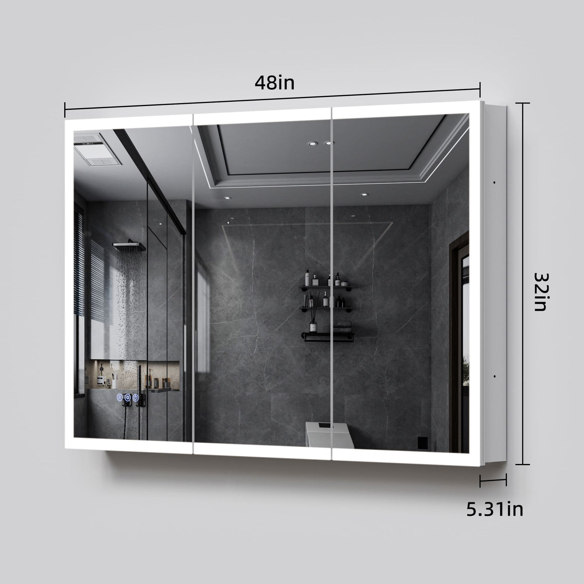 48" x 32" Aluminum Medicine Cabinet with LED Mirror, Anti-Fog, 3 Color Temperatures