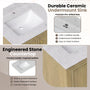 54" Light Oak Freestanding Bathroom Vanity with Double Sink & Marble Top
