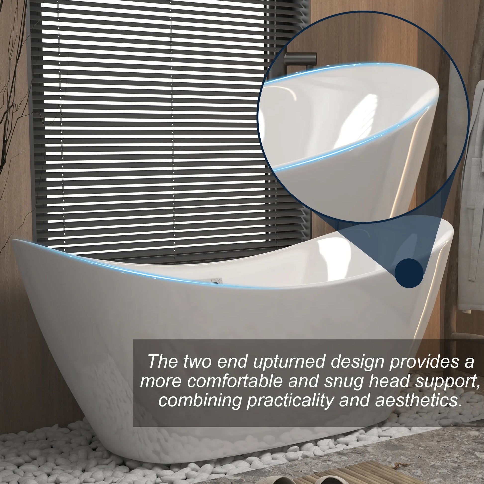 59" Gloss White Acrylic Double-Slipper Freestanding Bathtub with Chrome Overflow and Pop-Up Drain