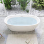 59 in./67 in. Glossy White Acrylic Freestanding Soaking Bathtub with Faucet Deck, Overflow and Adjustable Feet