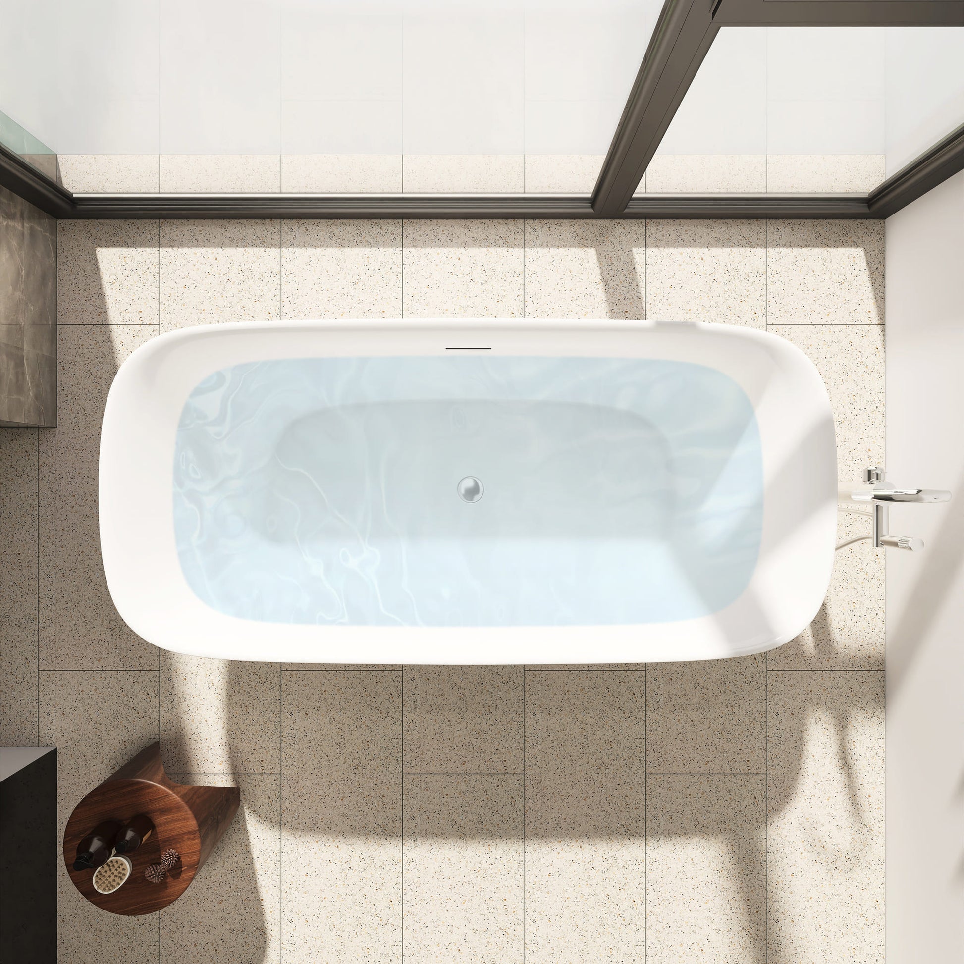 59 in./67 in. Glossy White Acrylic Freestanding Soaking Bathtub with Sculpted Curves, Overflow and Adjustable Feet