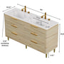 60" White Oak Freestanding Bathroom Vanity with Carrara White Sintered Stone Integrated Basin and LED Sensor Light