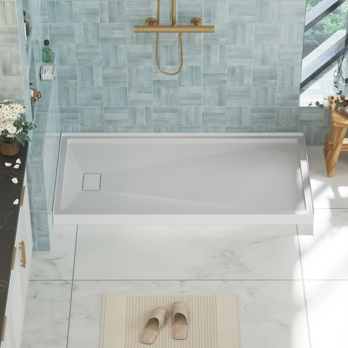 60"x30"/32" Grey One-Piece SMC Shower Pan Base with Anti-Slip Texture