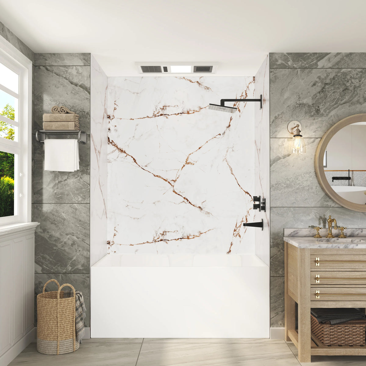 60"x36"x96" SMC Shower Wall Panels, Waterproof Grout-Free Shower Surround in 4 Finishes
