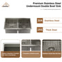 Casainc Undermount Stainless Steel 33-inch Double Bowl Kitchen Sink in Brushed