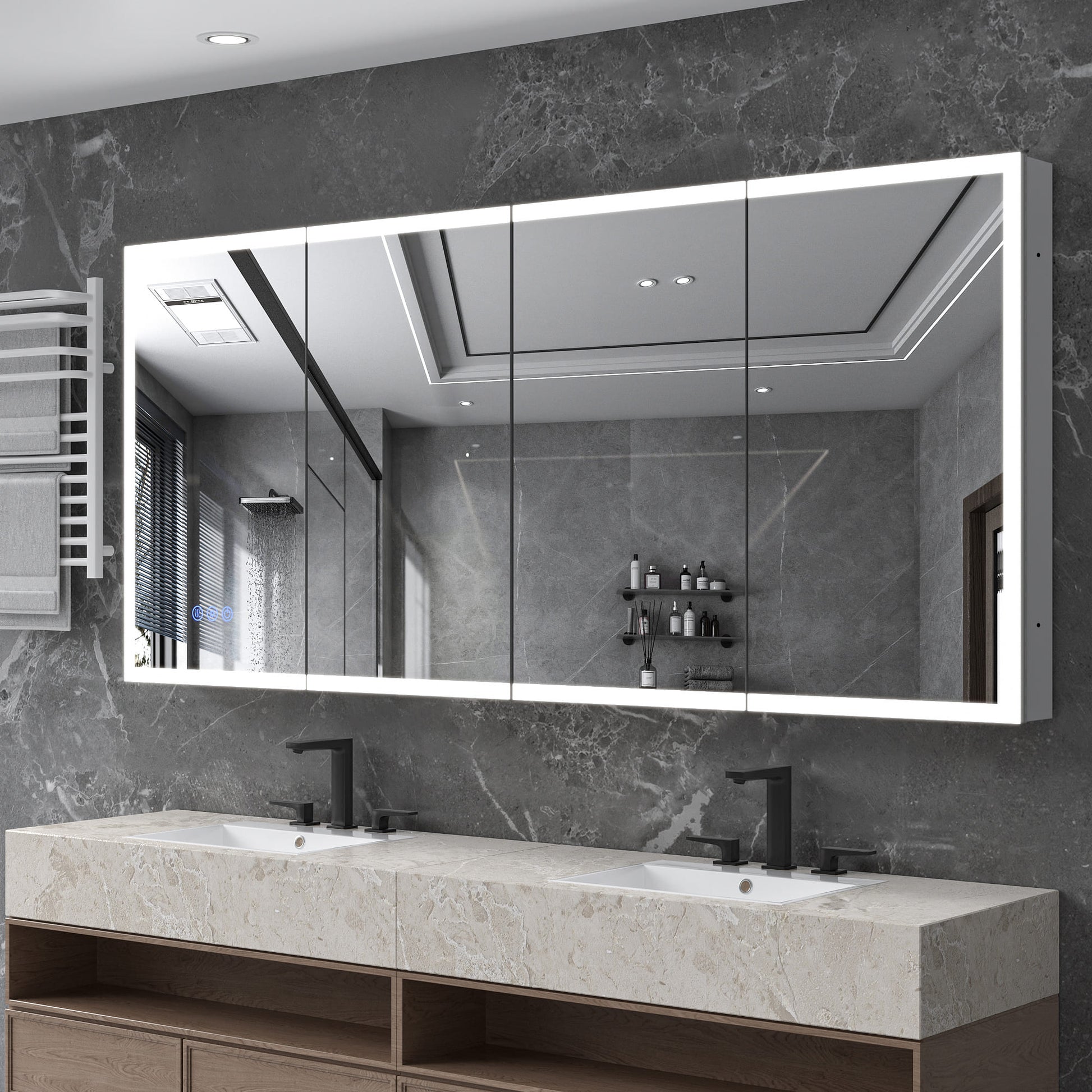 72" x 32" Aluminum Medicine Cabinet with LED Mirror, Anti-Fog, 3 Color Temperatures